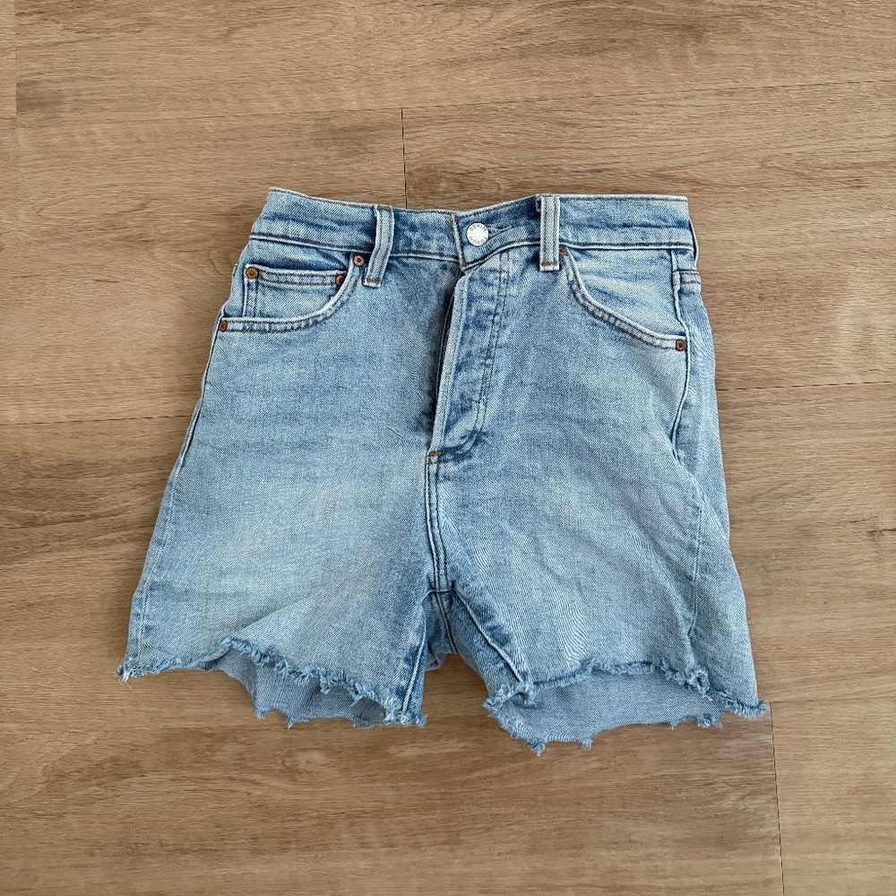 Denim Forum Light Blue High-Rise Cutoff Jean Shorts